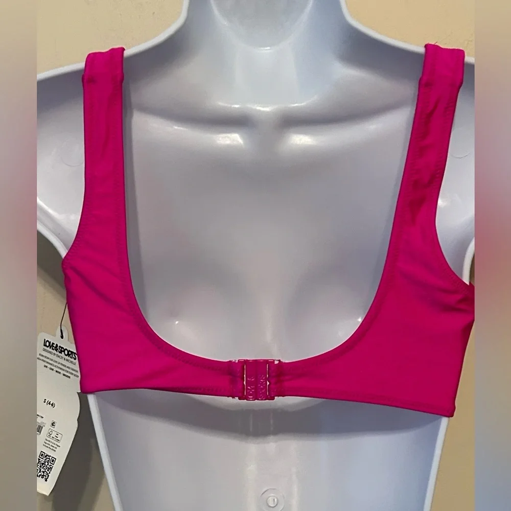 Love And Sports Pink Sheen V  Top Bikini Top Size Small 4-6‎  Top Only NWT